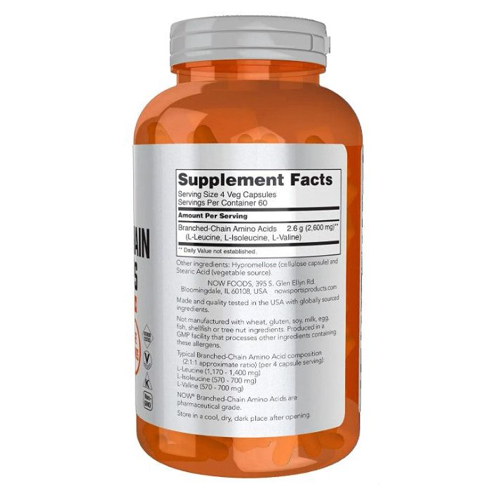 Now Sports Branched Chain Amino Acids Recovery Supplement 240 Veg Caps