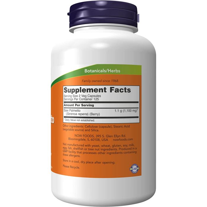 NOW Saw Palmetto Berries 550mg Men's Health 250 Veggie Caps