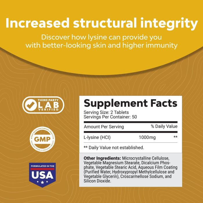 Nature's Craft L Lysine Essential Amino Acids Immune Support 100 Caps