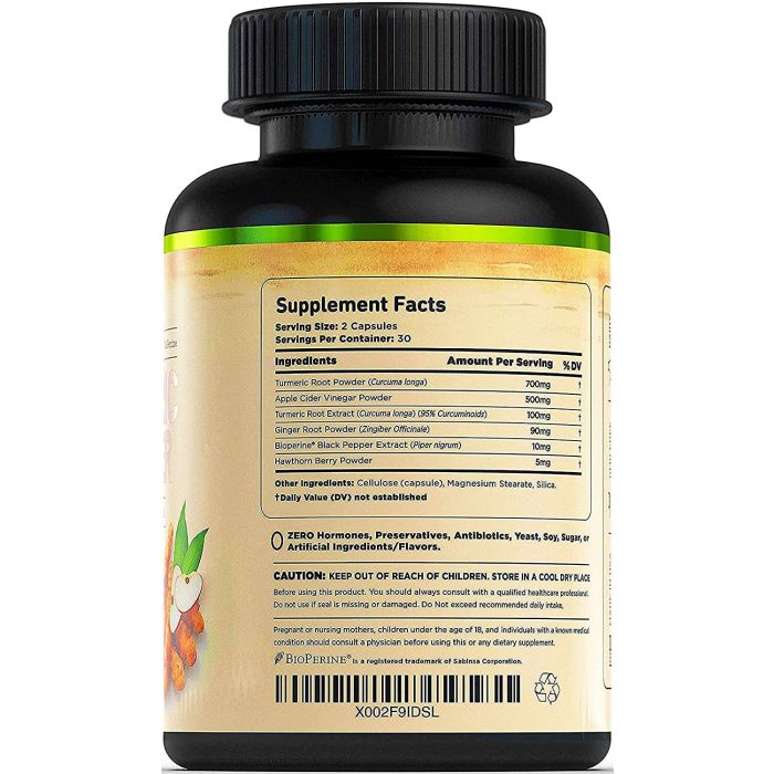 Turmeric Ginger Apple Cider Vinegar Gmo Free Supplement Nature's Base