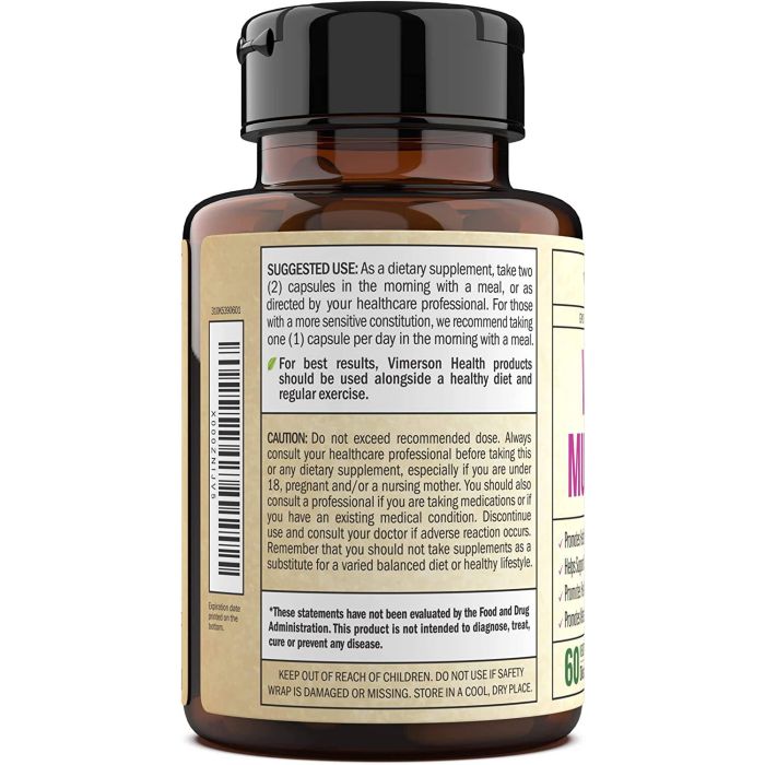 "Vimerson Women’s Multivitamin supplement facts with iron, biotin, and B vitamins for daily nutrition"