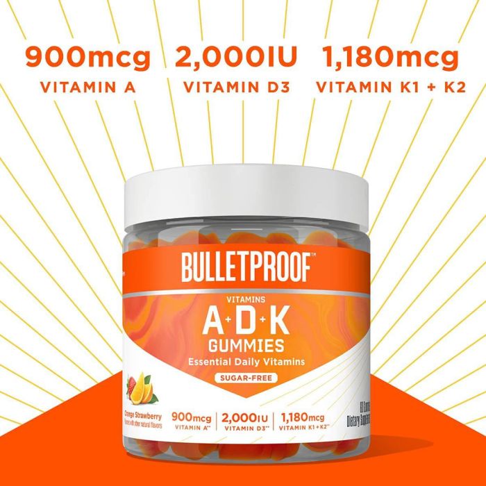 Bulletproof Daily Vitamins A D K 60 Gummies Sugar Free Immune Support