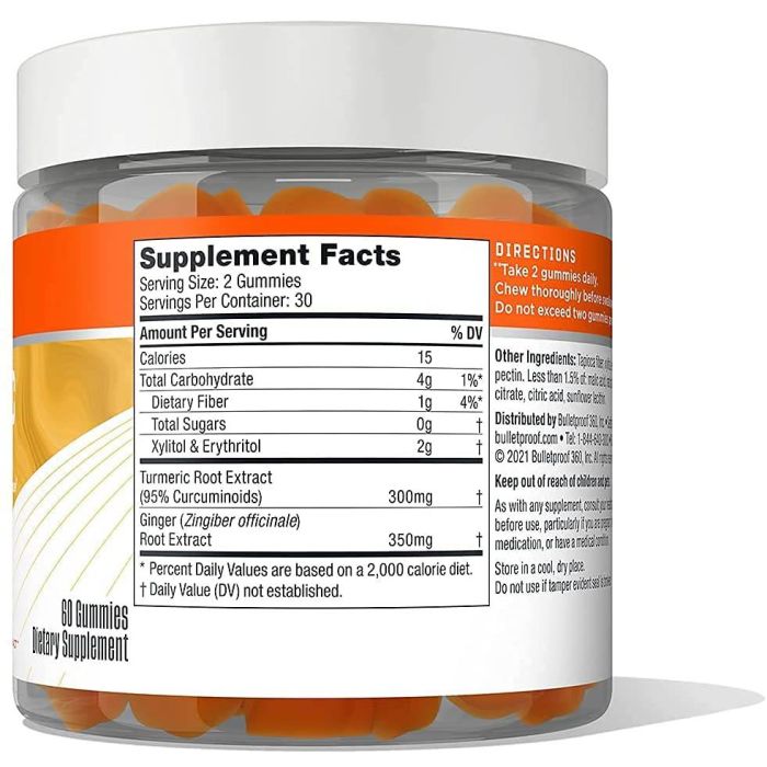 Bulletproof Sugar Free Turmeric 60 Gummies Peach Ginger Flavor