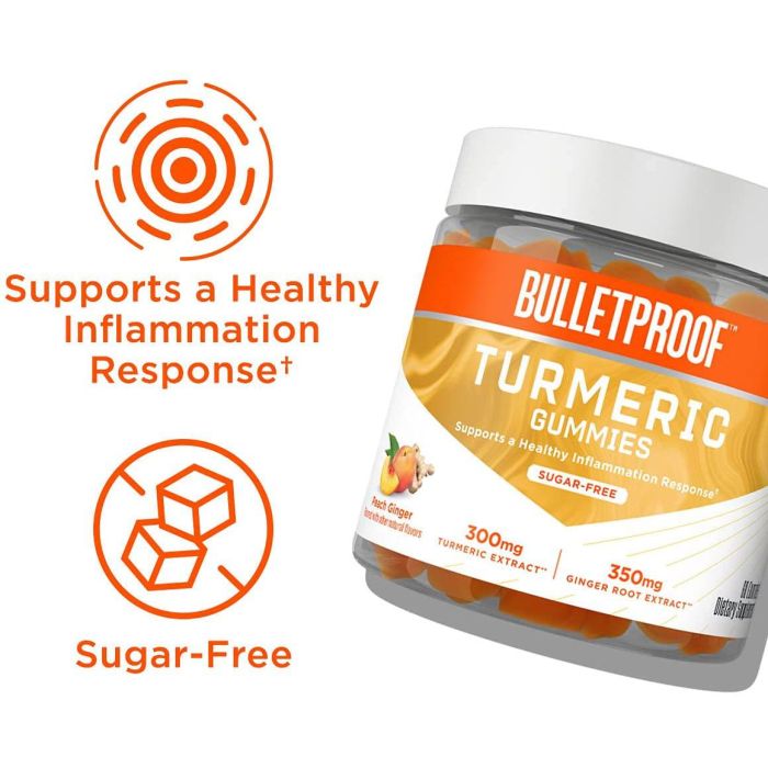 Bulletproof Sugar Free Turmeric 60 Gummies Peach Ginger Flavor