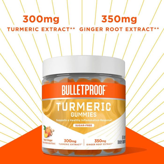 Bulletproof Sugar Free Turmeric 60 Gummies Peach Ginger Flavor
