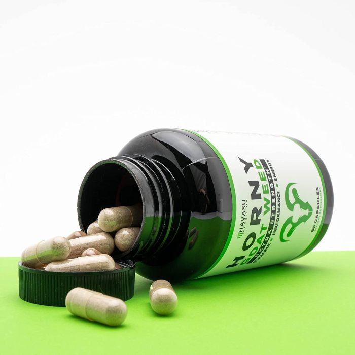 Horny Goat Weed capsules for improved libido and energy – 60 count bottle.