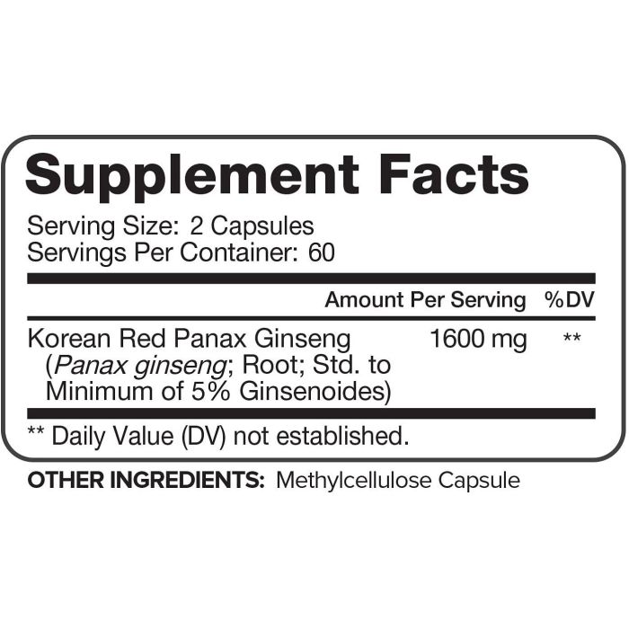 Nutrivein Pure Korean Red Panax Ginseng Energy Boost 120 Veggie Caps