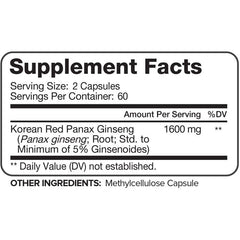 Nutrivein Pure Korean Red Panax Ginseng Energy Boost 120 Veggie Caps