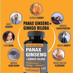 Noomost Panax Ginseng Ginkgo Biloba Performance Booster 120 Vegan Caps