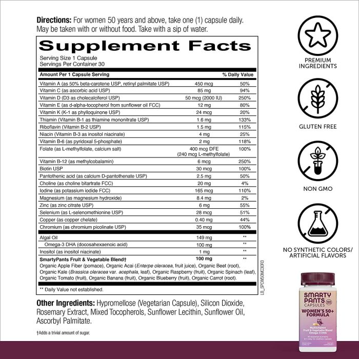 Smarty Pants Women's 50 Plus Formula Multivitamin 30 Veggie Capsules