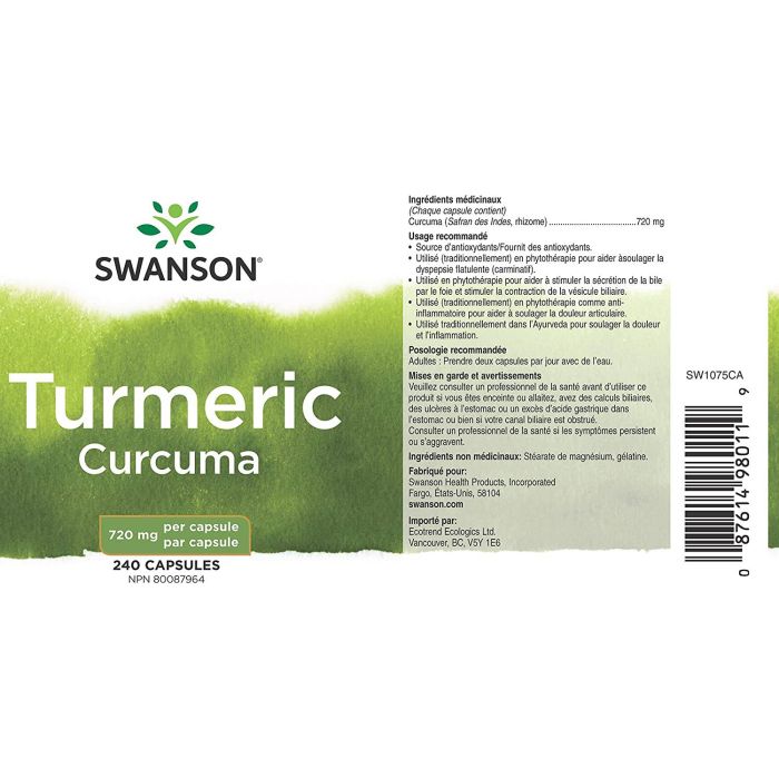Swanson Turmeric Curcuma Antioxidant Supplement 240 Caps