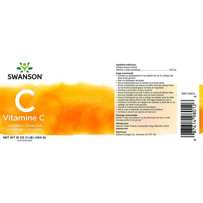 Swanson Vitamin C Powder Immune System Support Supplement 16 Oz