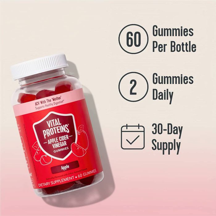 Vital Proteins Apple Cider Vinegar Gummies 60 Energy Boost Supplement