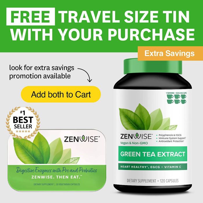 Zenwise Green Tea Extract Egcg Vitamin C Supplement 120 Caps