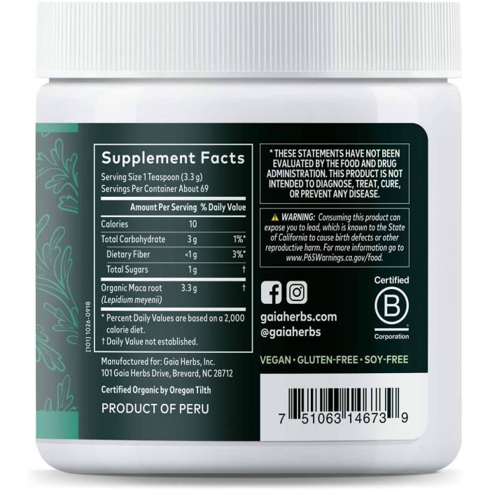 Gaia Herbs Gelatinized Peruvian Maca Powder 8 Ounce Herbal Supplement
