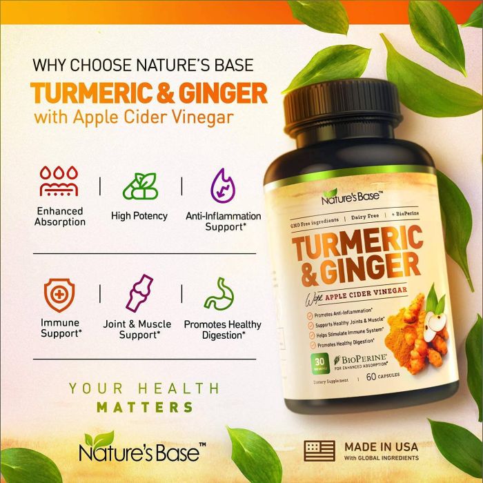 Turmeric Ginger Apple Cider Vinegar Gmo Free Supplement Nature's Base