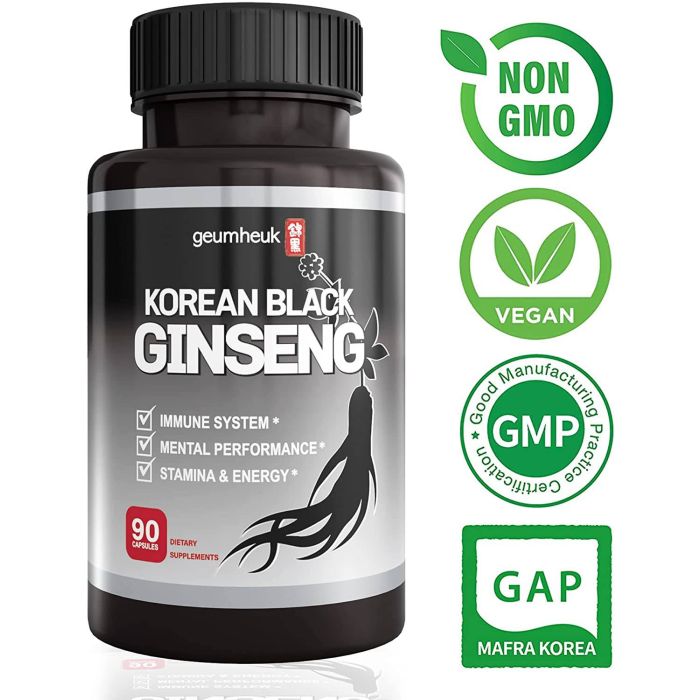 Geumheuk Korean Black Panax Ginseng 90 Caps Performance Supplement