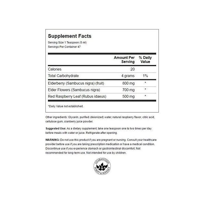 Front label of Swanson sugar-free elderberry immune syrup
