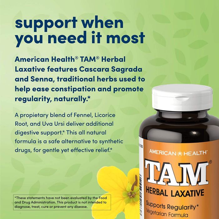 "American Health TAM Herbal Laxative 250 Tablets – Natural Digestive Support"
