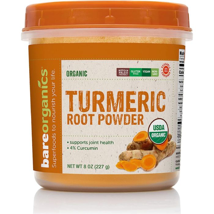 "Organic turmeric powder by BareOrganics – perfect for smoothies or golden milk"