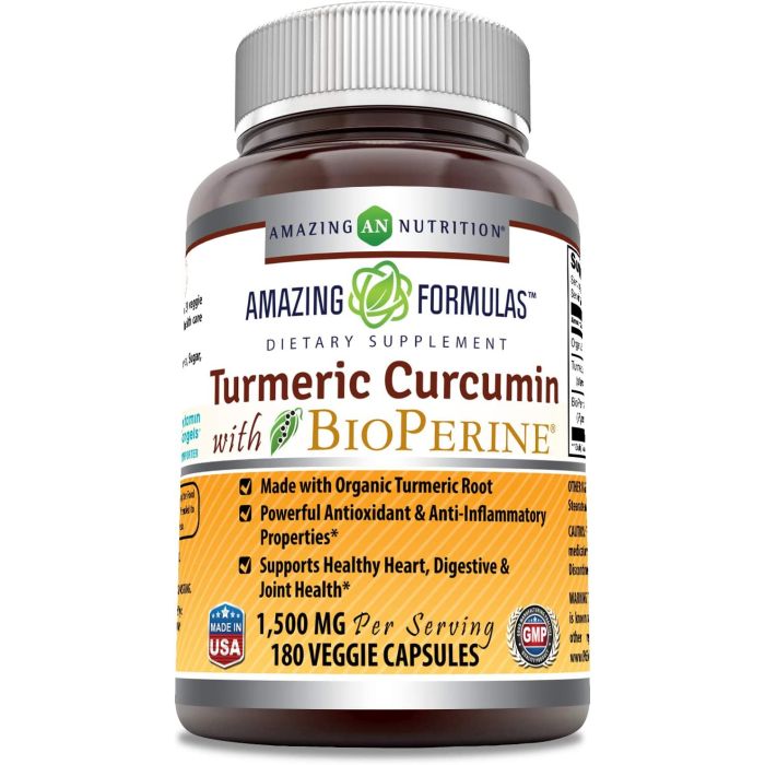 "Amazing Formulas Turmeric Curcumin 1500 mg bottle with BioPerine – 180 capsules for joint support"