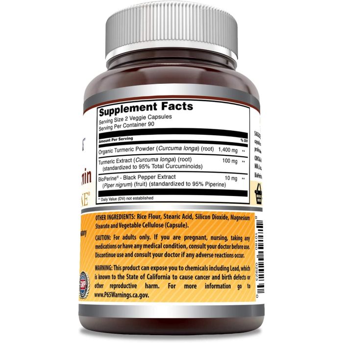 "Supplement Facts panel for Amazing Formulas Turmeric Curcumin – high absorption curcumin formula"