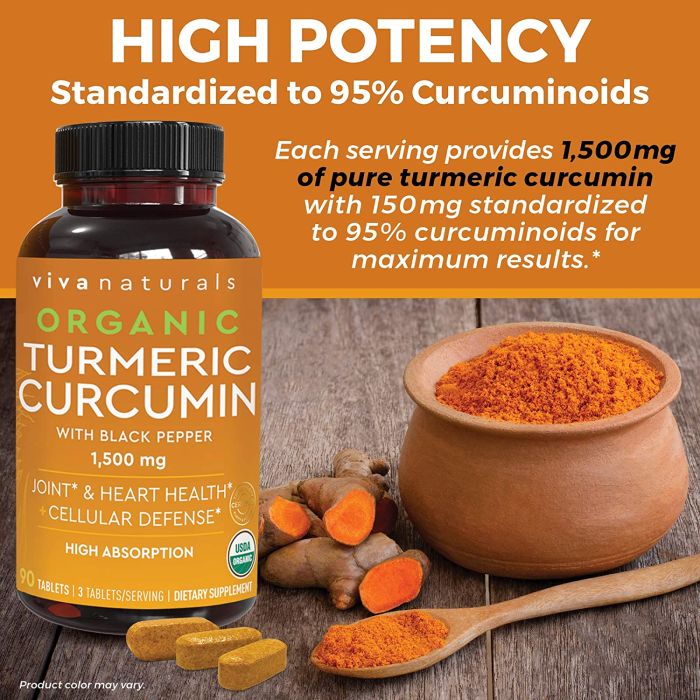Viva Naturals Organic Turmeric Curcumin 1500mg Heart Health 90 Caps