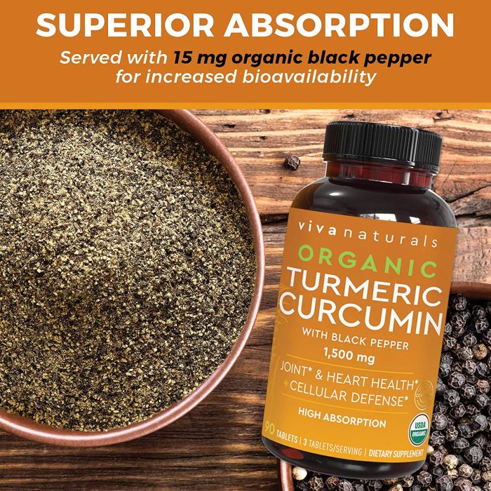Viva Naturals Organic Turmeric Curcumin 1500mg Heart Health 90 Caps