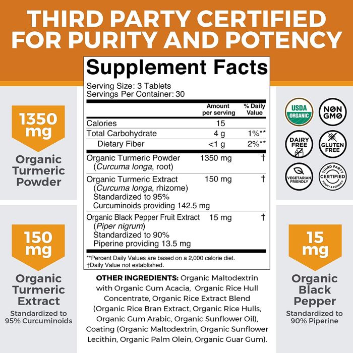 Viva Naturals Organic Turmeric Curcumin 1500mg Heart Health 90 Caps