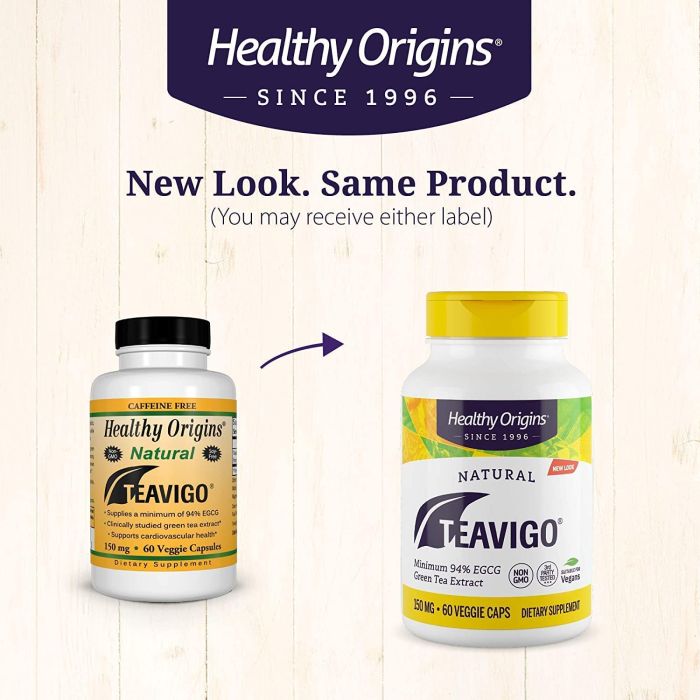 "Healthy Origins Teavigo 150 mg Green Tea Extract 60 vegetarian capsules – antioxidant-rich, caffeine-free supplement"

