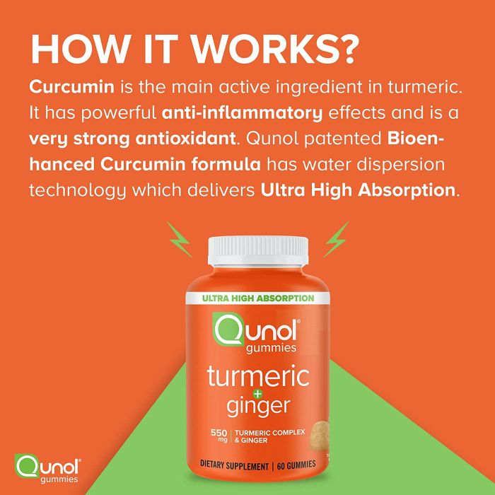 Qunol Turmeric Curcumin Complex 50g Ginger 550mg 60 Gummies