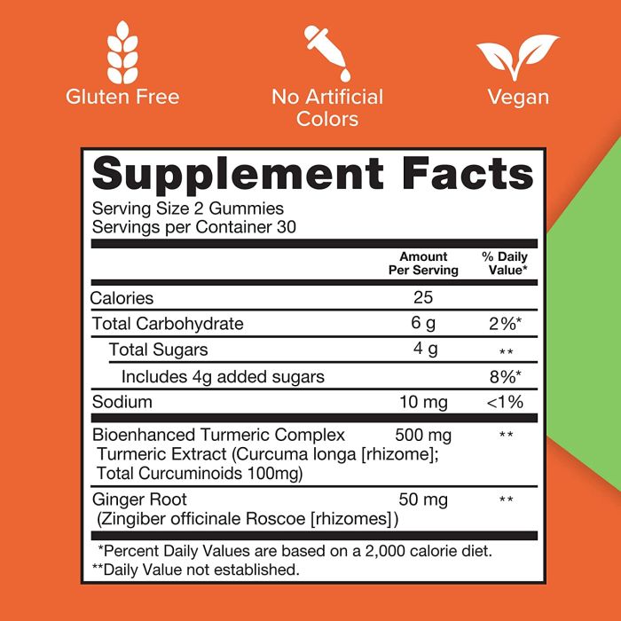 Qunol Turmeric Curcumin Complex 50g Ginger 550mg 60 Gummies
