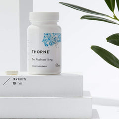"Front label of Thorne Zinc Picolinate 15 mg showing purity and NSF Certified for Sport seal"