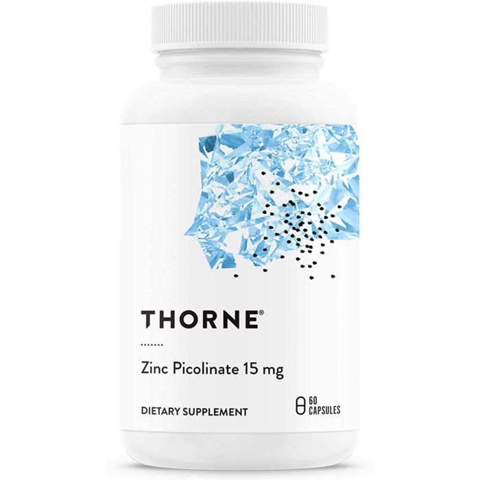 "Vegetarian-friendly zinc picolinate capsules in bottle – immune and hormonal support by Thorne Research"
