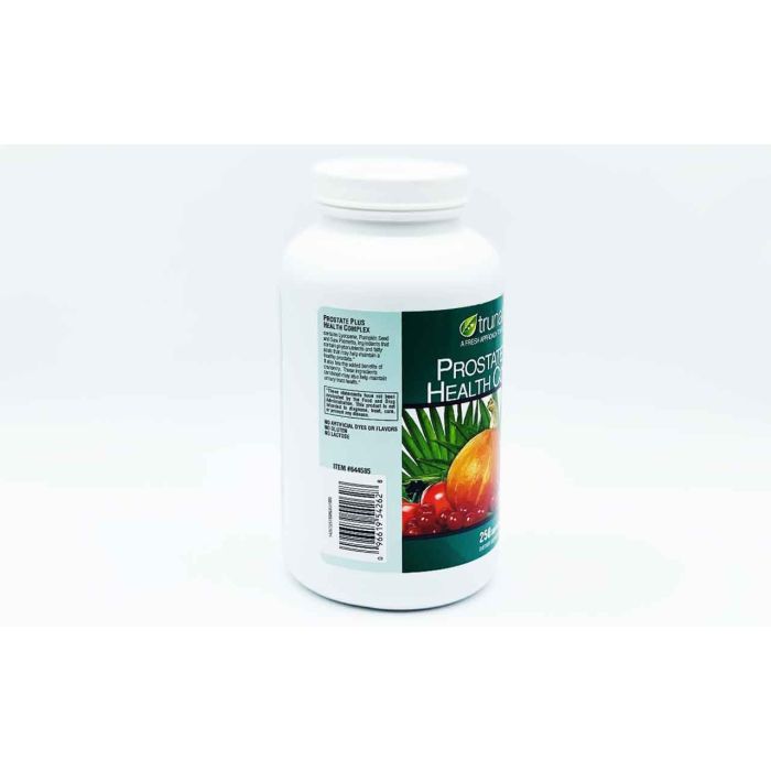 Supplement facts label showing saw palmetto, zinc, lycopene per softgel