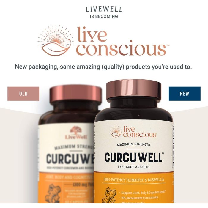 Live Conscious CurcuWell Turmeric Boswellia Joint Support 60 Caps
