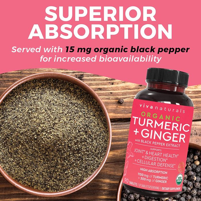 Viva Naturals Organic Turmeric Ginger Digestion Support 90 Caps