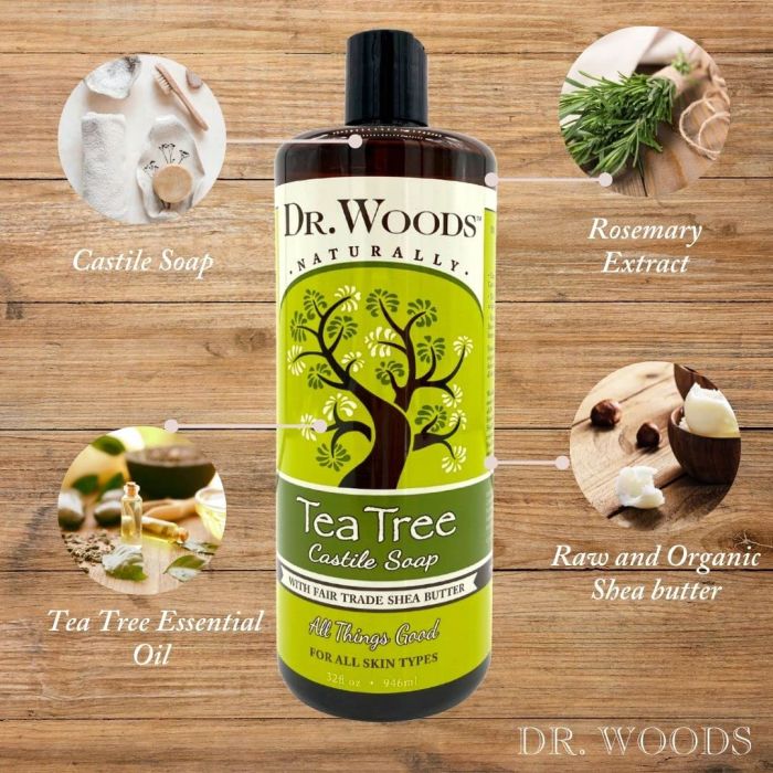 "Tea tree oil castile soap with moisturizing shea butter – 32 oz plastic bottle"