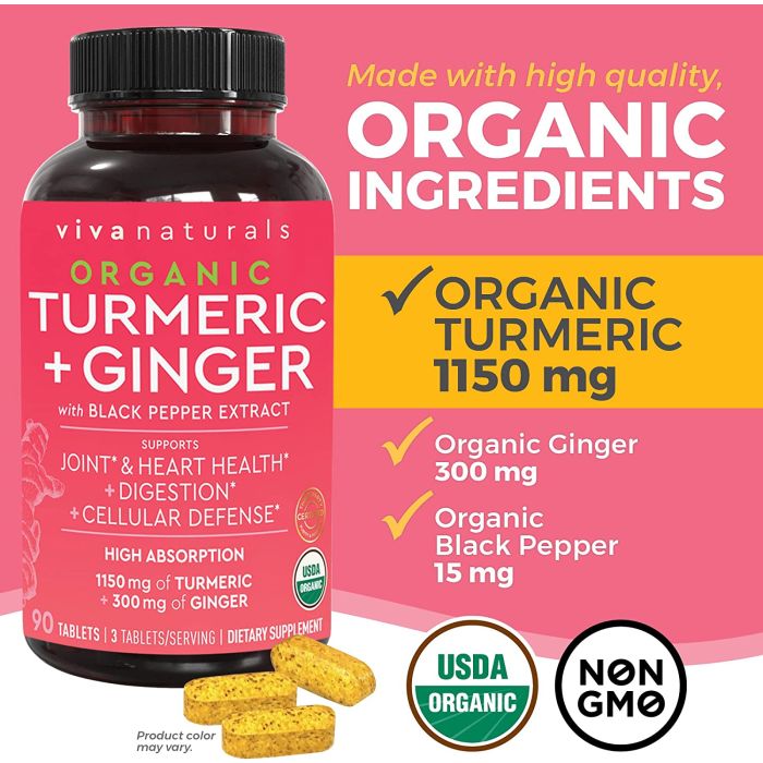 Viva Naturals Organic Turmeric Ginger Digestion Support 90 Caps