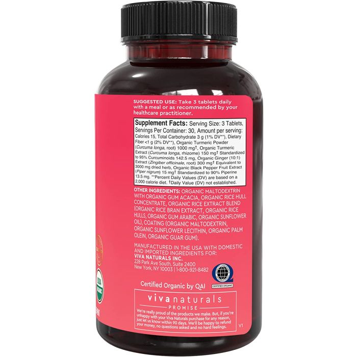 Viva Naturals Organic Turmeric Ginger Digestion Support 90 Caps