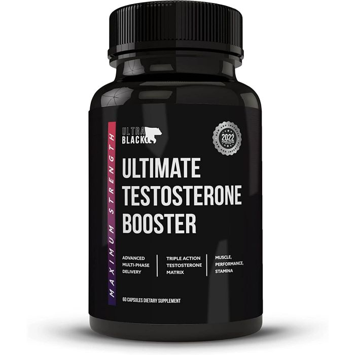 Ultra Black Ultimate Testosterone Max Strength Booster – 60 capsules for increased testosterone and muscle strength.