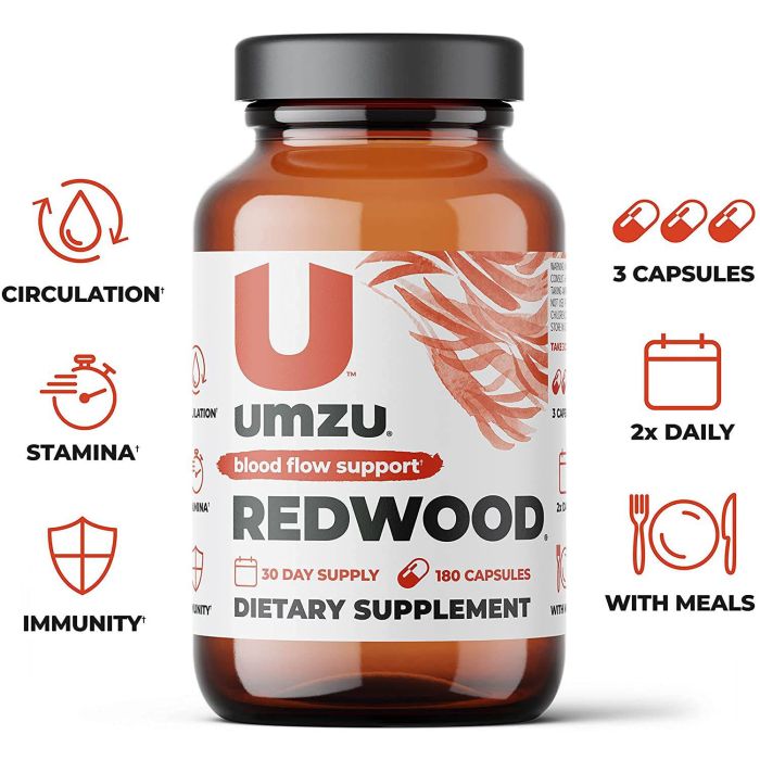 UMZU Redwood – improve exercise performance with natural blood flow support, 180 vegan capsules.