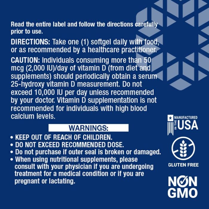 Life Extension Vitamin D3 25 mcg 1000 IU Softgels Bone Growth Support