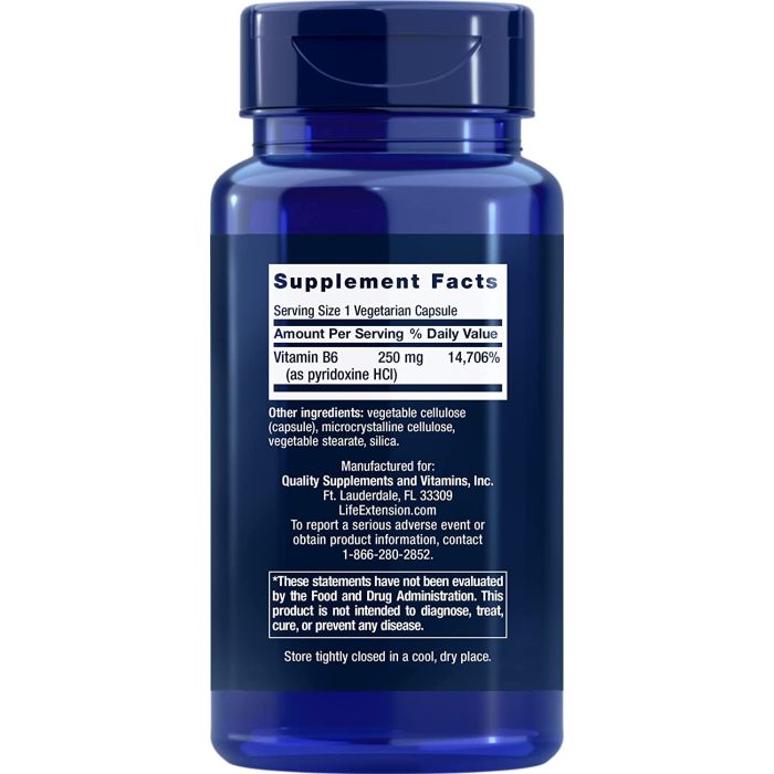 Life Extension Vitamin B6 250mg 100 Vegetarian Caps Gluten Free