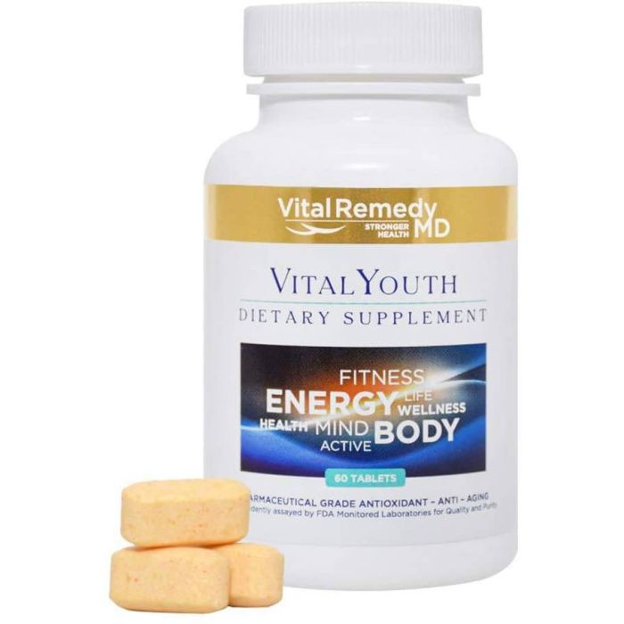 Vital Remedy MD Vital Youth Energy Booster – supports energy, focus, and vitality with Rhodiola and Ginseng, 60 tablets.