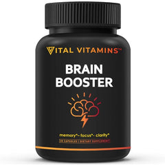 Lifestyle shot—person working at desk with Brain Booster nearby