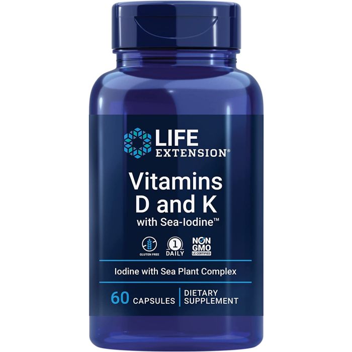 Life Extension Vitamins D and K Sea-Iodine 60 Caps Arterial Health