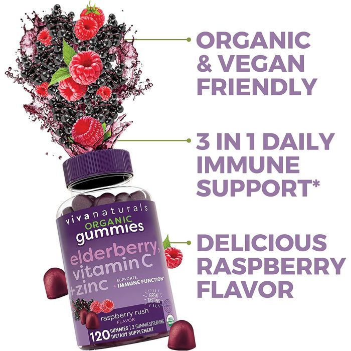 Elderberry gummy bottle open with gummies displayed – family-friendly immune booster