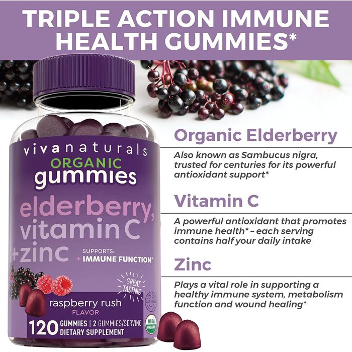 Raspberry-flavored elderberry gummies for immune support – clean ingredients, great taste