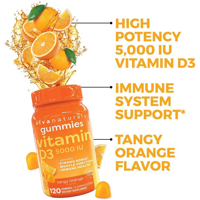 Viva Naturals Vitamin D3 5000 IU bottle with 120 gummies